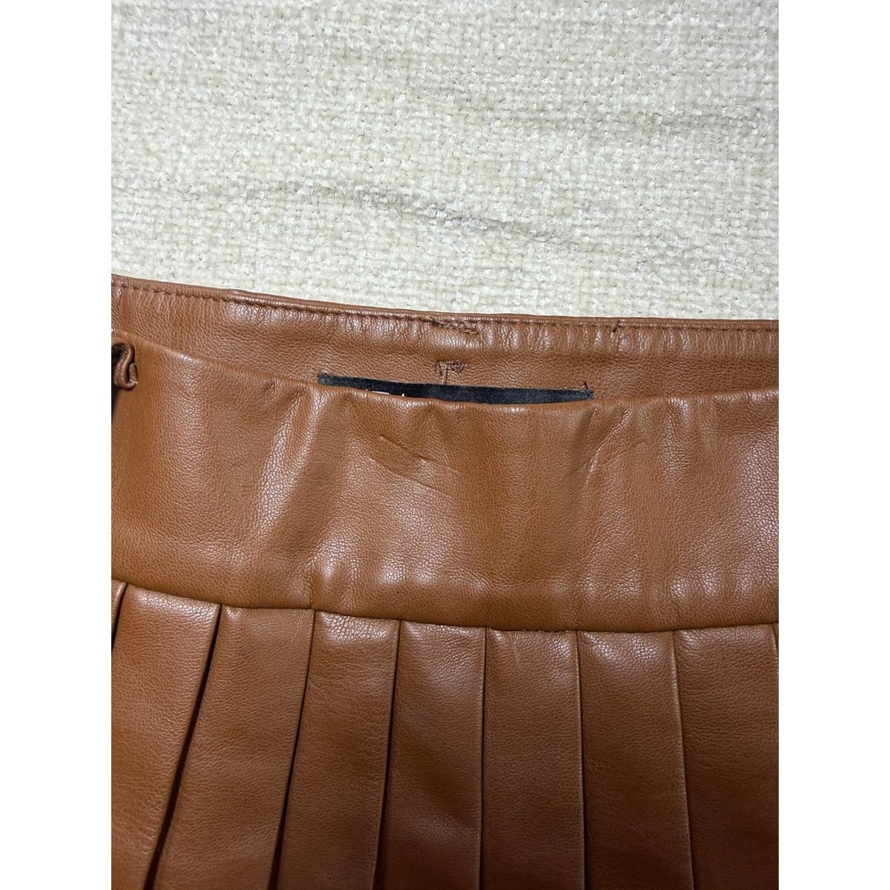 Zara Brown Pleated Tiered Mini Skirt Size S Cognac High Waisted Vegan Leather - Picture 12 of 13